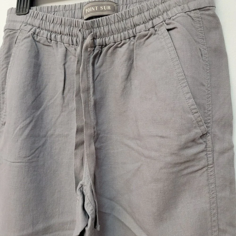 Point Sur Womens Size 2 Linen Lyocell Jogger Pants Gray Elastic Waist Drawstring